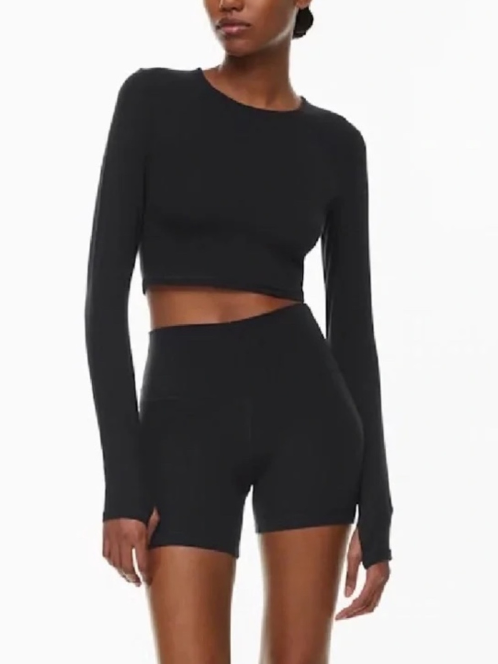TnAction Aritzia Black Butter Essential Long Sleeve Crop Athletic Top Small